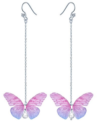 Yumilok 925 Sterling Silber Perlen Lila Schmetterlinge Ohrhänger Ohrringe Hypoallergen Ohrschmuck für Damen Mädchen, 1 Paar