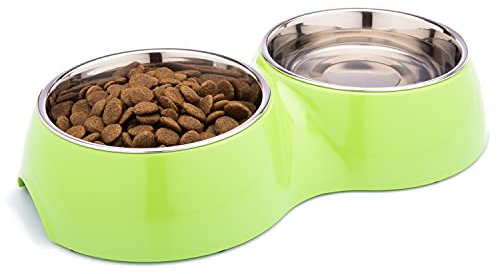 DDOXX Gamelle Double pour Chien, Antidérapante | Nombreuses Couleurs & Tailles | pour Petit, Moyen Gros & Grand | Bol en Acier INOX-ydable en Mélamine Chat Chiot | Vert, 2 x 700 ML, croquettes Chat