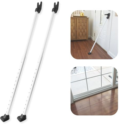 SECURITYMAN 2-in-1 Tür-Sicherheitsstange und Schiebetür-Sicherheitsstange (2 Stück) über austauschbare Kappen – robuste Eisenkonstruktionstürstopper für Zuhause, Wohnung, Reisehotel – Weiß
