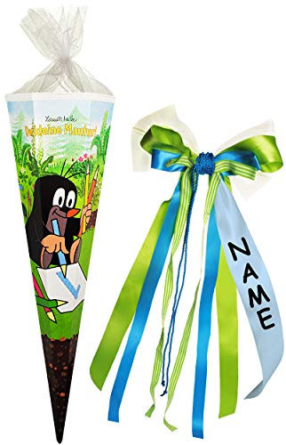 alles-meine.de GmbH Schultüte - Der kleine Maulwurf - Pauli - 85 cm - eckig - incl. individueller großer 3-D Effekt Schleife - mit Namen - Tüllabschluß - Zuckertüte - mit..