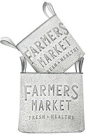 2 x Shabby Chic Vintage Design Metall Pflanzgefäße geprägt Farmers Market Schild