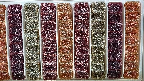 Pâtes de fruits, Fruits en cubes 920 g, Saveurs (citron, abricot, fraise, cassis, poire,Mandarine),sans Gluten,sans conservateur,sans colorant et sans arômes artificiels