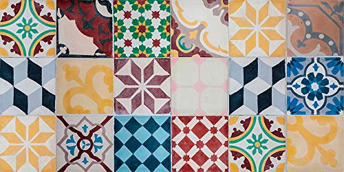 VINILIKO Alfombra de vinilo Hidráulica Vintage Tile 50x100 cm - Lavable Antideslizante - Vinilo para Cocina o Salón - Multicolor