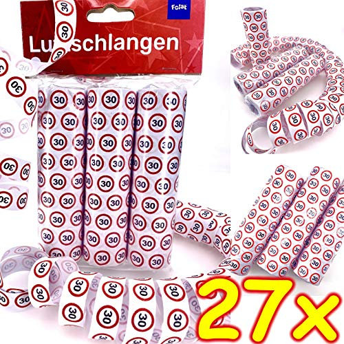 27 Luftschlangen * 30. Geburtstag * als Deko für Party und Birthday | 3 Rollen mit je 9 Schlangen mit Verkehrsschild Zahl 30 | Tischdeko Streamer Partydeko