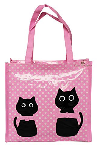 Shopper Borsa Donna In Plastica Busta riutilizzabili per la Spesa Casual Universale Fantasia Gattini (Rosa, Media)
