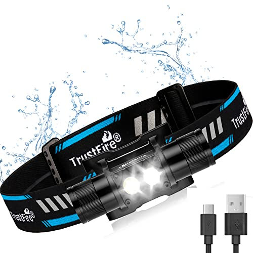 TrustFire Stirnlampe, Stirnlampe Led Wiederaufladbar H5R Kopflampe 600 Lumen Led Stirnlampe Wasserdicht Kopflampe Stirnlampe Joggen 5 Lichtmodi Kopflampe Stirnlampe mit Stirnband