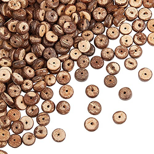 OLYCRAFT 428 Stück Natürliche Coconut Shell Rondelle Beads - Flache Runde Stränge Für Ohrring, Armband, Halskette, Schmuck DIY Craft Making - Kokosnuss Braun