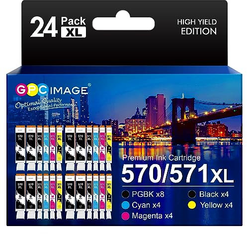GPC IMAGE PGI-570 CLI-571 XL Multipack Druckerpatronen für Canon 570XL 571XL Patronen Pixma TS5050 TS5000 TS5055 TS6050 MG5700 MG5750 MG5751 MG6850 MG6852(PGBK Schwarz Cyan Gelb Magenta,24er-Pack)
