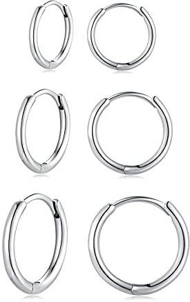 Deyanse 925 Sterling Silber Creolen Ohrringe Set - Unisex Klein Schlafen Knorpel Kreolen für Damen Mädchen - Durchmesser in 10, 12, 14mm