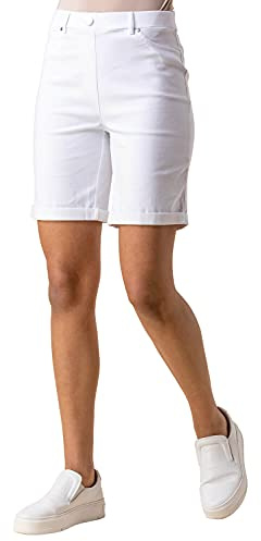Roman Stretch Shorts for Women UK Ladies Pull On Turned Hem Cut Off Bengaline Mom Boyfriend Boy Denim Casual Cropped Pants Capri Slim Fit Turn Up Summer Crops Mother