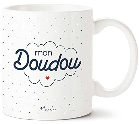 Manahia - Mug Amour - Mon doudou - Avec Boite Kraft - 330 mL, Céramique - Imprimé en France - Saint Valentin - Cadeau Couple - Tasse Je t'aime - Cadeau Mug Doudou