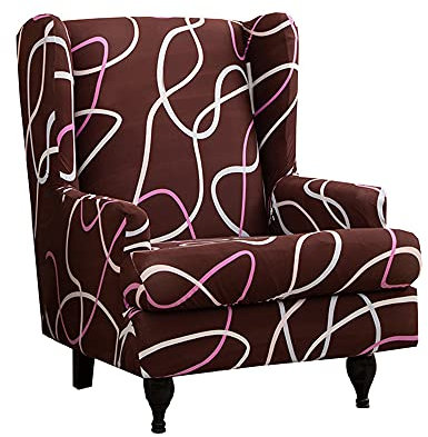 Highdi 2-Teilig Ohrensessel Überzug, Sessel-Überwürfe Ohrensessel Elegant Streifen Schonbezüge Bezug Sesselhusse Elastisch Stretch Tiger Stuhlbezug mit Armlehne Hohe Rückenlehne (Ocker)