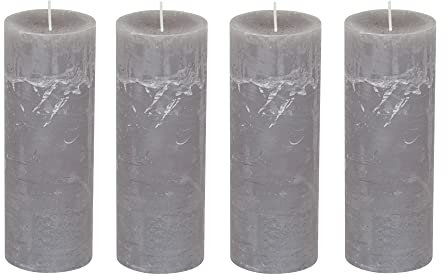 Stumpenkerzen Rustic 4er Set - Stumpenkerze, Blockkerze, Kerze, Adventskranz, Advent - Kein Ruß - Brenndauer: 95 Std. - viele Farben - 7x19 cm (Grau)