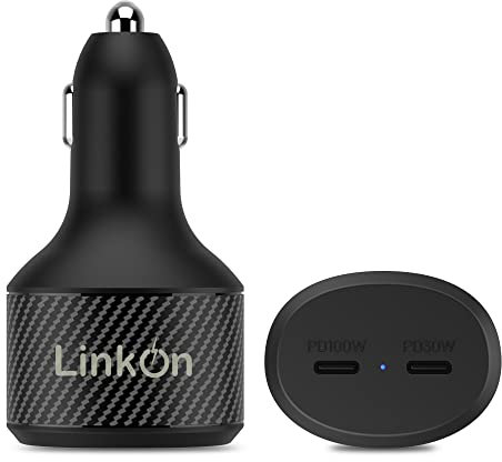 LinkOn 130W USB-C Car Charger with 100W PD3.0 PPS and 30W PD3.0 port Compatible with MacBook Samsung Huawei FCP SCP Apple iPhone iPad