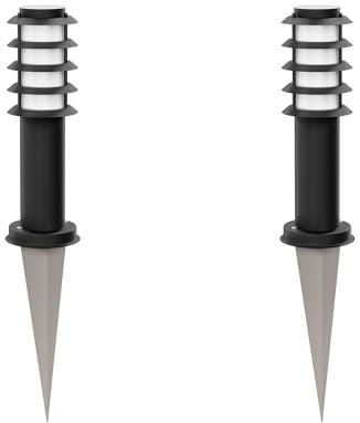 ledscom.de 2 Stück Wegelicht/Pollerleuchte/Gartenleuchte PORU mit Erdspieß für außen, IP44, Gitter, 39cm, schwarz, 1 x E27 max. 60W