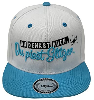 Outfitfabrik Snapback Cap Du denkst auch, du pisst Glitzer in weiß mit hellblauem Schirm und 3D-Stick (Statement), One Size, verstellbar, Unisex