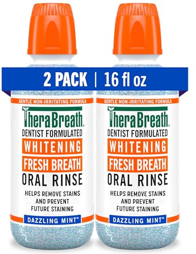 TheraBreath Whitening Mouthwash, Dazzling Mint, Dentist Formulated, 16 Fl Oz (2-Pack)