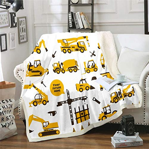 Bagger Jungen Überwurfdecke Ausrüstung LKW Bettdecke Bautraktor Fahrzeug Plüschdecke für Kinder Warme Fuzzy-Decke Kinderauto-Themenzimmer Gelb, 100 x 130