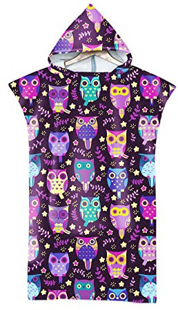 FANSU Surf Poncho Umziehhilfe Handtuch, Mikrofaser Badeponcho Strand Bademantel Badetuch für Erwachsene Herren und Damen Strandtuch Handtuch mit Kapuzen (75x110cm,lila Eule)