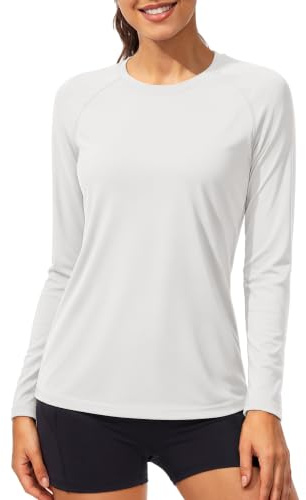 TACVASEN Long Sleeve Running Top Womens Sun Protection Shirts UV Tops Casual Holiday T Shirt Summer Beach UPF 50 Rash Guard Light Fishing Shirts White