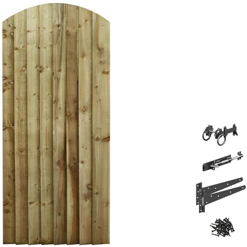 Bespoke Custom Made To Measure Wooden Garden Gate/Feather Edge Arch Top 1.8m [6ft Tall (180cm),upto 750mm wide,Ring Latch Hinge Pack,]