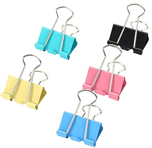 Binder Clips 25mm Colored Metal Bulldog Clips Foldback Clips 20Pcs Middle Swallowtail Clip File Money Paper Stationary Clamps for Office School Home Kitchen Shops