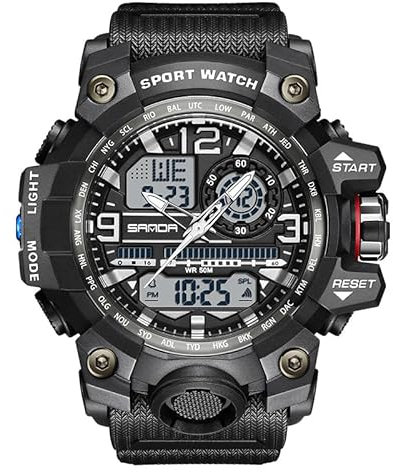 Militär Uhren Sportuhren für Herren Armbanduhr Herrenuhr Digital Uhr Tactical Watches for Men Outdoor Digitaluhr für Jungen LED-Leuchtdisplay mit Analogen Zeigern und Digitalen Zahlen,Schwarz Weiß