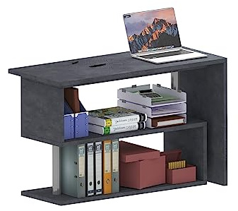 WHOUS - Drehbarer Schreibtisch ESSE für Studio-Möbel - Schreibtisch Büro und Haus aus Melamin in Schiefer-Finish - PC Gaming Schreibtisch in modernem Design - Schreibtisch mit Bücherregal, 100% Made