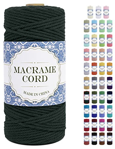 Uiopa Corde Macramé 3mm x 100m Ficelle Macramé Naturel Cordon Coton Fil Macramé 3mm Cordelette pour Suspension Murale Tressée de Plante Rideau Bricolage Décoration Intérieure Boho (Vert Foncé)
