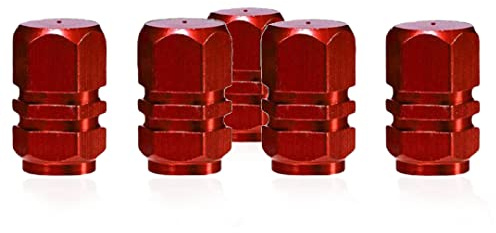 Hexagon Tire Valve Dust Caps for Car, Aluminum Alloy Car Tyre Valve Dust Caps, Easy grip Valve Stem Covers Replacement Dust Cap for Cars, Bike, Motorcycle and Van - Pack of 5 (Red)
