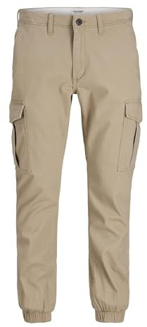 JACK & JONES Men's Cargo Jogger Sweatpants Cuffed Track Bottom Slim fit Jeans for Men, Crockery- 34W / 34L