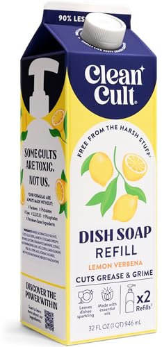 Cleancult Recharge de savon liquide à vaisselle (947,2 g, 1 paquet) – Puissance de nettoyage à base de plantes – Savon à vaisselle qui coupe la graisse et la crasse – Sans produits chimiques agressifs