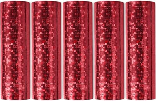 Luftschlangen Papier bunt Party Deko Geburtstag Hochzeit Set holografisch, Stück:5 Stück, Luftschlangen:Rot holografisch metallic