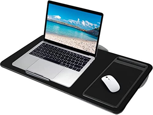Portable Lap Desk Pillow Cushion Laptop Tray - Lightweight Anti Slip Air Flow Design - Built in Mouse Pad, Phone Slot, Wrist Rest - Fits upto 17 Inch Laptop (Black)