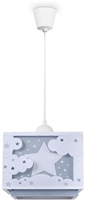 Paco Home Hängelampe Kinderzimmer Deckenlampe Pendelleuchte Lampenschirm Stoff E27 Stern Im Dunkeln Leuchtend