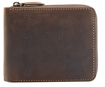 Mens Real Leather Hunter Zip Round Oiled Leather Wallet RFID Blocking HOL2207 Blue Brown Tan (Oil Brown)