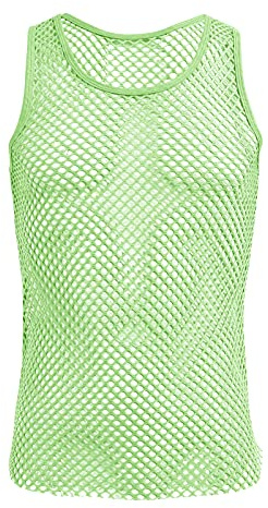 Homme Débardeurs Haut résille Maillot Corps Filet Top t-Shirt musclé Transparent Gym Maillots de Corps d'été T-Shirt d'été sans Manches Vert L