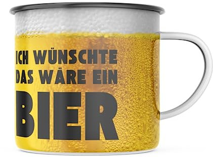 Emaille Tasse Ich wünschte das wäre ein Bier - Bier Motiv - 300 Milliliter Kapazität, Spülmaschinenfest, lustiges Geschenk für Familie, Partner und Freunde - Für jeden Anlass