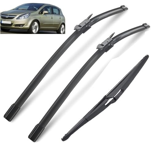 Juego de escobillas limpiaparabrisas delanteras y traseras compatible con Opel Corsa D 2006-2014, cepillos for ventana de parabrisas de 26+16+12