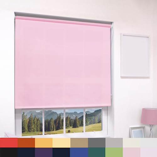 Deluxe Daylight Roller Blinds Light Filtering Premium Fabric Easy Fit Metal Brackets Bedroom Living Room Office Child Safe 160cm Length Trimmable Pink 120cm