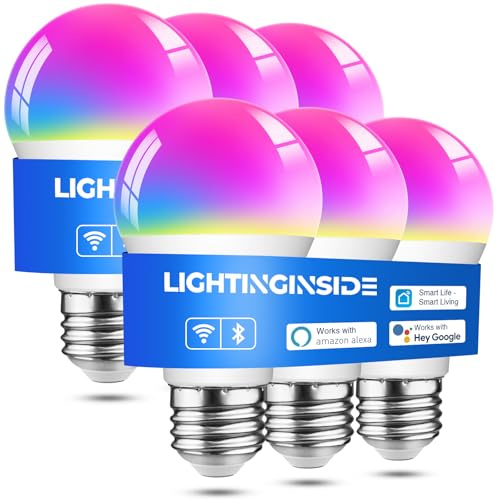Lightinginside Smart Light Bulbs 6 Pack, Smart Bulb Works with Alexa/Google Home/SmartLife, CRI>90, RGBCW Color Changing LED Light Bulbs, 2.4G WiFi Bluetooth A19 E26 Bulb, No Hub Required, ETL Listed