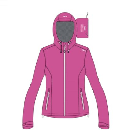 CMP Damen Regenjacke Woman Rain Jacket Fix Hood | Schutz vor Nässe, Schutz vor Wind, schneller Feuchtigkeitstransport, leichtes Tragegefühl