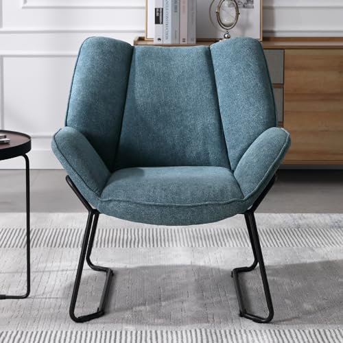 chairus Chenille Loungesessel für Wohnzimmer Balkon Modern Gepolstert Polsterstuhl Relaxsessel mit Metallbeinen (Blau)