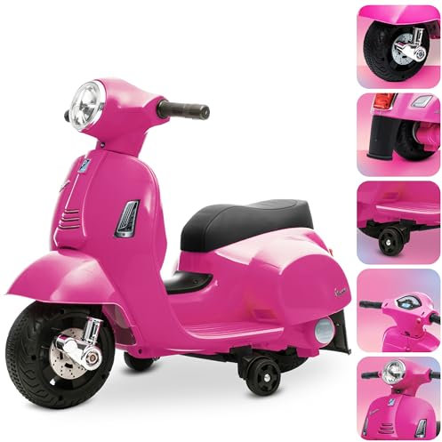Vespa elettrica per bambini 2 anni Batteria 6V 4,5A Carico massimo 25KG tempo di guida 45 MINUTI Motore: 1x35W Verde Acqua (Rosa scuro)