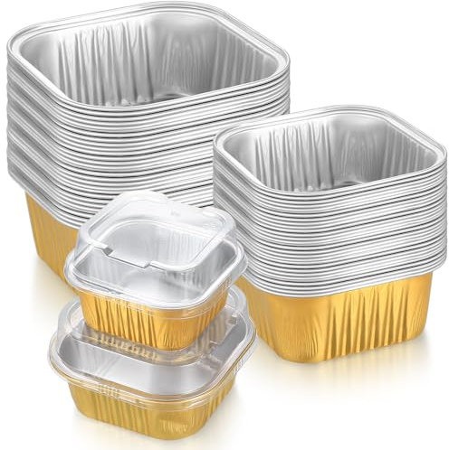 pzihao Juego de 30 moldes para muffins con tapa, moldes de aluminio, bandejas con tapa, moldes para hornear, moldes de aluminio, para pasteles, cupcakes, muffins, cheesecake, postres