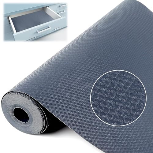 Tapis de Tiroir, 40x600cm Fond de Tiroir Antidérapant, EVA Protection Tiroir Cuisine Etanche, Doublure de Tiroir Non-adhésif Plastique, pour Table, Placard, Frigo, Etagère à Chaussures, Evier(Gris)