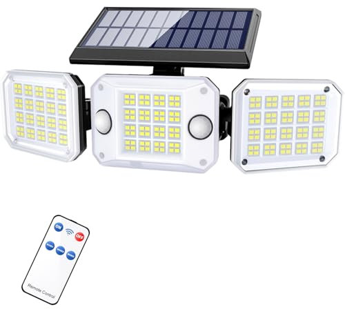 Moman Foco LED Solar Exterior con Sensor de Movimiento - 224 LEDs, 3 Modos, 270° Lámpara con Control Remoto, 2000mAh, IP65 Impermeable