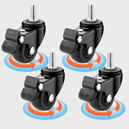 Roulettes en caoutchouc avec frein,Roues pivotantes pour lits d'enfants,Roulette Universelles remplacement pour meubles,Tige filetée Noire M6/M8/M10,Pour chariot Établi,M6-4brakes