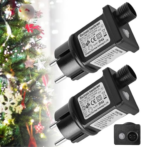 2 Piezas Fuente de Alimentación de LED 31V, Transformador Luces Adaptador, Transformador LED de 6 W, Controlador LED IP44 de Bajo Voltaje con 8 Modos,Función de Temporizador y Memoria para Luz Navidad