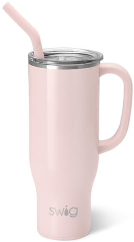 Swig Life 30oz Mega Mug, 30 oz Tumbler with Handle and Straw, Cup Holder Friendly, Dishwasher Safe, Extra Large Insulated Tumbler, Stainless Steel Water Bottle (Shimmer Ballet)
